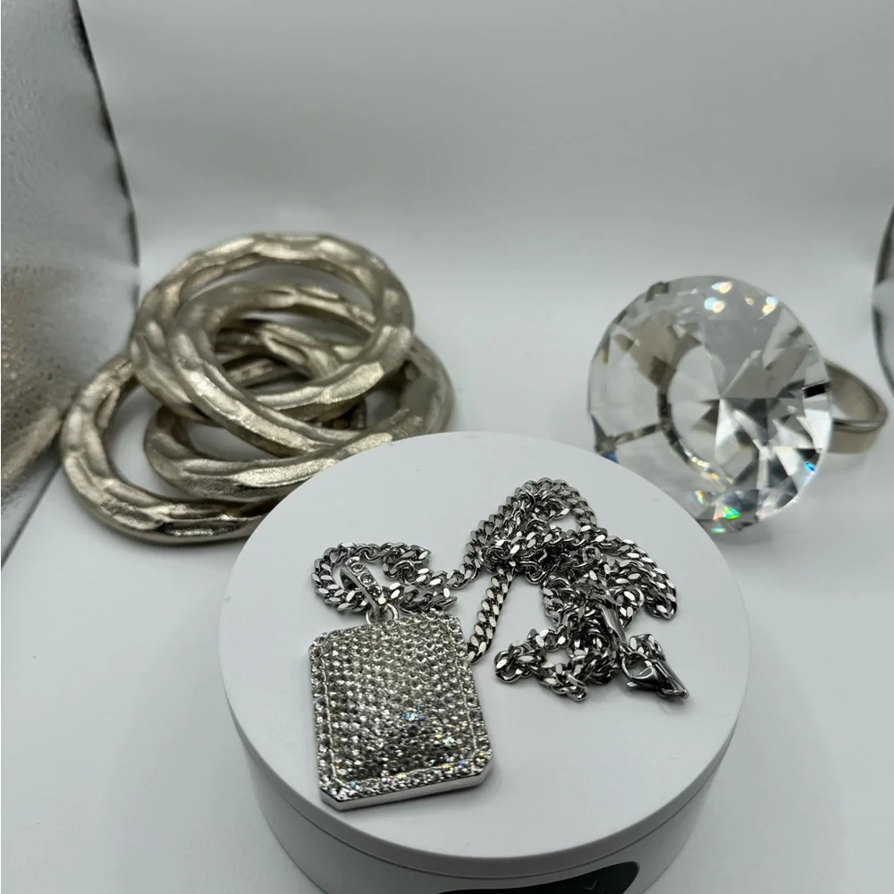 Stainless Steel Thick Chain and Crystal Encrusted‎ Pendant NEW